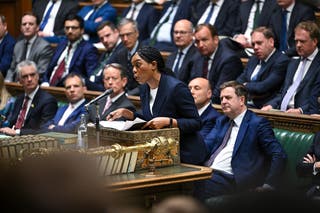 Mrs Badenoch is facing chaos among Tory MPs in their response to the UK-US trade deal (House of Commons/PA)